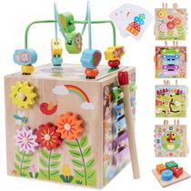 Brinquedo Montessori de madeira Activity Cube KMTJT de 1 a 3 anos rosa