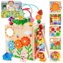 Brinquedo Montessori de madeira Activity Cube KMTJT para crianças de 1 a 2 anos