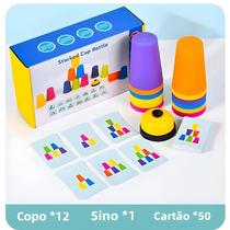 Brinquedo Montessori Educativo - Jogo de Copos Empilháveis com Cartões