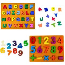 Brinquedo Montessori Kit Alfabeto Letras Números De Madeira - DM TOYS