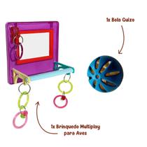 Brinquedo Multiplay Diversão c/ Poleiro Espelho Bird Toy + 1 Bolinha Guizo- Passaros Diversos