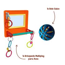 Brinquedo Multiplay Diversão Playground c/ Poleiro Espelho Bird Toy + 1 Bolinha Guizo- Passaros Diversos