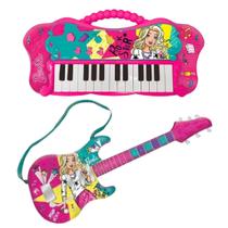 Brinquedo Musical Barbie Teclado E Guitarra Fabulsa Com Entrada MP3 Player - Fun