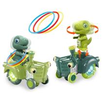 Brinquedo Musical Dinossauro 2 Em 1 Trator Elétrico Com Led E Música + Sensor Bate E Volta