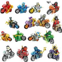 Brinquedo ninjago minifigures 4 motos com motoqueiros e armas blocos de montar letsgo 33 peças