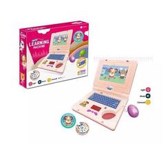 Brinquedo Notebook Educativo Computador Infantil Eletrônico Rosa Com Som e Luzes