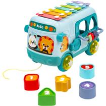 Brinquedo Ônibus de Atividades Infantil BUBA com Som Chocalho nas Rodas e Cordinha para Puxar e Encaixes