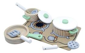 Brinquedo Panelas Cooktop Infantil Madeira 9Pçs Menta Newart Brinquedo Panelas Cooktop Infantil Madeira 9Pçs Menta Newart