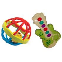 Brinquedo para bebe com Luz e Som Guitarrinha Musical + Bolinha com Chocalho - Pica Pau