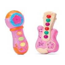 Brinquedo para Bebê Mini Guitarra + Mini Microfone com Luz e Som - Bee Toys Brinquedo para Bebê Mini Guitarra + Mini Microfone com Luz e Som - Bee Toys