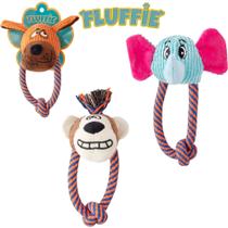 Brinquedo para cachorro animais de pelucia com som + no de corda fluffie 21cm