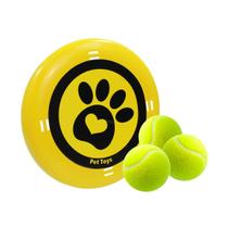 Brinquedo Para Cachorro Disco Frisbee e 3 Bolas de Tênis