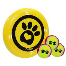 Brinquedo Para Cachorro Disco Frisbee e 3 Bolas de Tênis