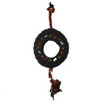 Brinquedo para Caes e Cachorro Pneu com Corda Preta e Laranja 10.5 Cm Brinquedo Pet Sap Pet