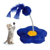 Brinquedo para gato arranhador flor azulcom pompom e pena para gatos Brinquedo para gato arranhador flor azulcom pompom e pena para gatos