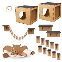 Brinquedo para Gatos Kit 16 Peças Mdf Carpete Ponte Degraus