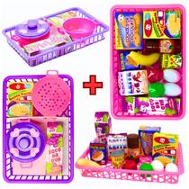 Brinquedo Para Menina Mercadinho + Panelinhas 18 Peças Meninas Mercadinho Feirinha Comidinhas Faz de Conta
