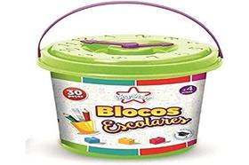 Brinquedo Para Montar Balde Blocos Escolares 30 Pcs