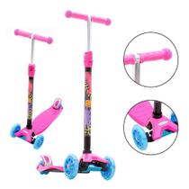Brinquedo Patinete Infantil Rosa De Menina 3 Rodas Com Led