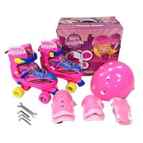Brinquedo Patins Infantil Rosa Ajustável 30 ao 33 Acessórios Capacete Joelheiras Cotoveleiras Dia das Crianças Aniversário Menina Passeios Viagens Brinquedo Patins Infantil Rosa Ajustável 30 ao 33 Acessórios Capacete Joelheiras Cotoveleiras Dia das Crianças Aniversário Menina Passeios Viagens