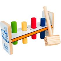 Brinquedo Pedagógico de Madeira Bate Martelo com 5 Peças Coloridas