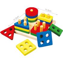 Brinquedo Pedagógico de Madeira Encaixe Divertido Formas e Cores com 17 Peças