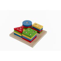 Brinquedo Pedagógico de Madeira Prancha Seleção Pequena 16 Peças Geométricas