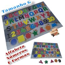 Brinquedo Pedagógico Educativo Em Madeira 3 X 1 Alfabeto De Encaixe, Números E Formas Geométricas Tam G - BH Mania De Brincar