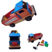 Brinquedo Pedagógico Educativo Em Madeira Caminhão Com Figuras Geométricas Premium