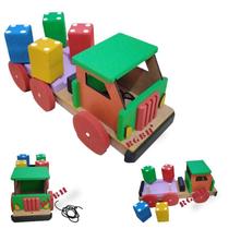 Brinquedo Pedagógico Educativo Em Madeira Caminhão Gira Gira Toco Premium