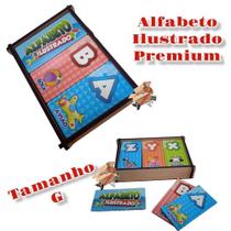 Brinquedo Pedagógico Educativo Em Madeira Estojo Alfabeto Ilustrado Premium Tamanho G - RafaBox