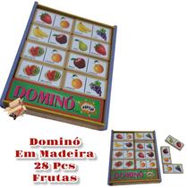Brinquedo Pedagógico Educativo Em Madeira Estojo Dominó Animais e Frutas Premium