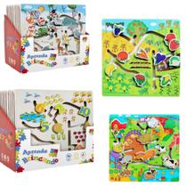 Brinquedo Pedagógico Educativo para Bebê em Madeira 30x30 Bichos Fazendinha e Frutas