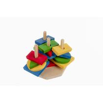 Brinquedo Pedagogico Madeira Torre de Forma Geometrica 16PC