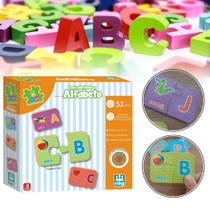 Brinquedo Pedagógico Para Crianças Descobrindo o Alfabeto Quebra Cabeça Madeira 52 peças