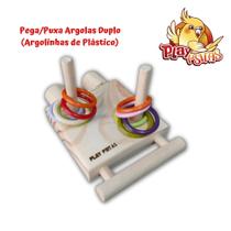 Brinquedo Pega/Puxa Argolas Duplo, com 10 argolinhas de plástico, com fixação para gaiola/viveiro