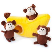 Brinquedo Pelúcia ZippyPaws Burrow Banana e Macaco Com Apito Para Cães e Gatos