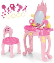 Brinquedo Penteadeira Camarim Infantil Princesa com Banquinho e Acessórios