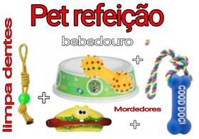 Brinquedo pet corda + comedouro 5 peças