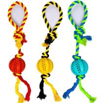 Brinquedo Pet Dental Play Para Morder Bolinha Corda Com Alça 7X50Cm
