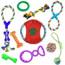 Brinquedo pet kit 10pc mordedor puxador corda bola interativ