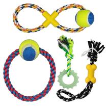 Brinquedo Pet Kit 4 Cordas Mordedores Alivia Stress E Limpa Dentes dos Cães