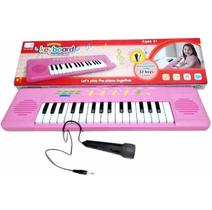Brinquedo Piano Musical Karaokê Teclado Rosa Infantil com Microfone 32 Teclas