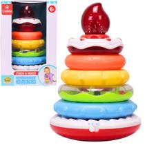 Brinquedo Pirâmide Empilhar Argolas C/ Som Luz - Castela Brinquedo Pirâmide Empilhar Argolas C/ Som Luz - Castela