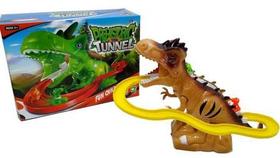 Brinquedo pista de dinossauro com escorregador para dinossauros com luz e som