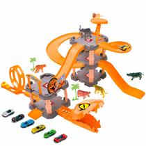 Brinquedo Pista Serpente Com Looping Lançador Com 6 Carrinhos E Acessórios Animais Dm Toys