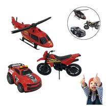Brinquedo Polícia Kit com Carro, Moto E Helicóptero Triplo Bs Vermelho