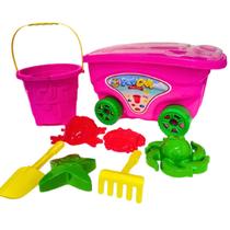 Brinquedo Praia Com Acessórios Infantil Carrinho Com Rodinhas Playcar Baldinho Pazinho Rastelo GGB - GGB Brinquedos