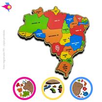 Brinquedo Quebra Cabeça Mapa Do Brasil Infantil Em Madeira Geografia