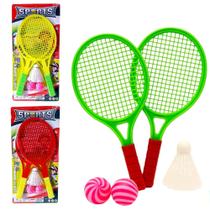 Brinquedo Raquete Badminton Tênis Peteca 4 peças Infatil Ping Pong
